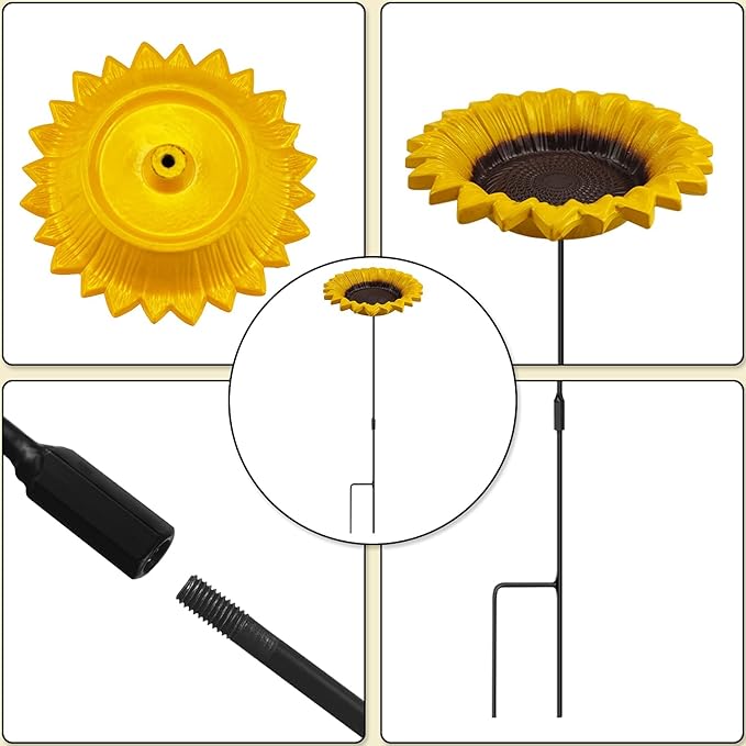 MIXXIDEA Sunflower Bird Feeder Baths for Outdoors Small Stick into Ground Cute Tray Feeders for Outdoor Garden Decoration Baths for Bird Lovers