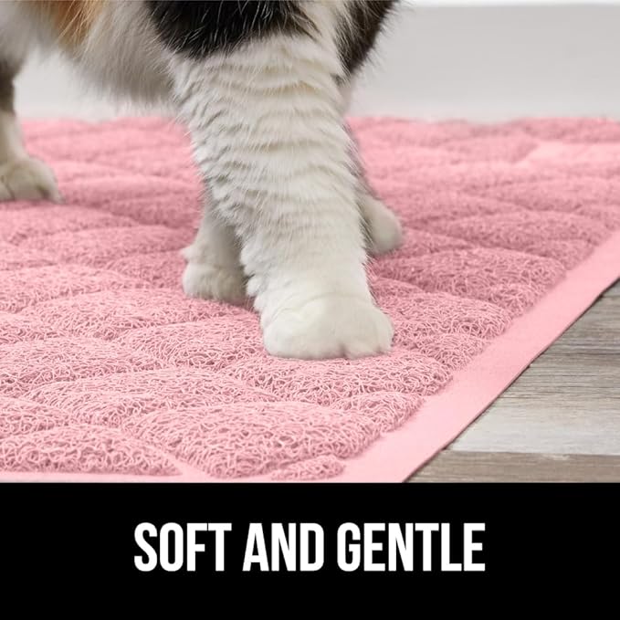 GORILLA GRIP Cat Litter Box Mat, Water Resistant, US Designed Kitty Litter Trapping Mats, Easy to Clean, Scatter Control, Less Mess and Clean Floors, Kitten Supplies for Indoor Cats, 17x11 Light Pink
