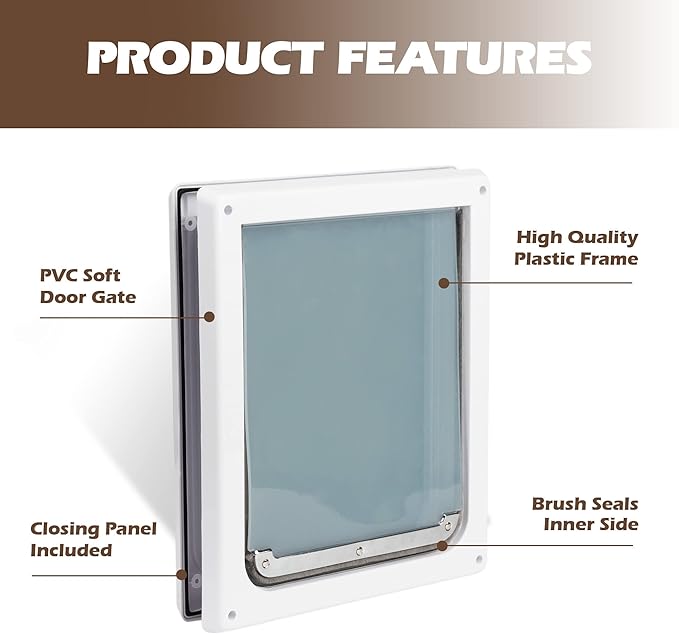 Pet Flap Door 2 Ways Locking Dog Wall Entry Pet Door with Transparent Flap for Dogs (Medium)