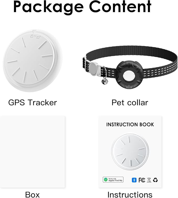 Cat Tracker, Lightweight Pet Tracker for Cats, No Monthly Fee Cat GPS Tracker Compatible with Apple Find My App(Only iOS), Real-Time Tracking, Precise Positioning, Smart Alerts, Waterproof