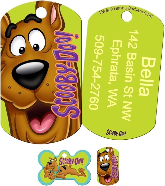 GoTags Cartoon Scooby-Doo Pet ID Tags, Personalized Engraved Dog Tags and Cat Tags with up to 4 Lines of Custom Text