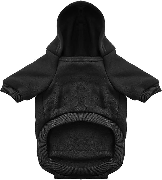 Jecikelon Winter Dog Hoodie Sweatshirts with Pockets Warm Dog Clothes for Small Dogs Chihuahua Coat Clothing Puppy Cat Custume (Black, Small)