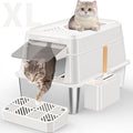 URPOWER Stainless Steel Cat Litter Box with Lid Extra Large Enclosed Litter Box for Cats Non-Sticky Metal Pan with High Sided Enclosure & Scoop, Front & Top Entry, Anti-Leakage, Easy Cleaning