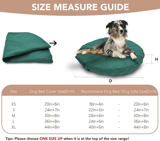 Dog Bed Cover Waterproof Replacement Machine Washable Covers for 44x44 Inch Dog Bed Heavy Duty Scratch Resistant Mattress Protector Pet Bed Round Dark Green Cover Only