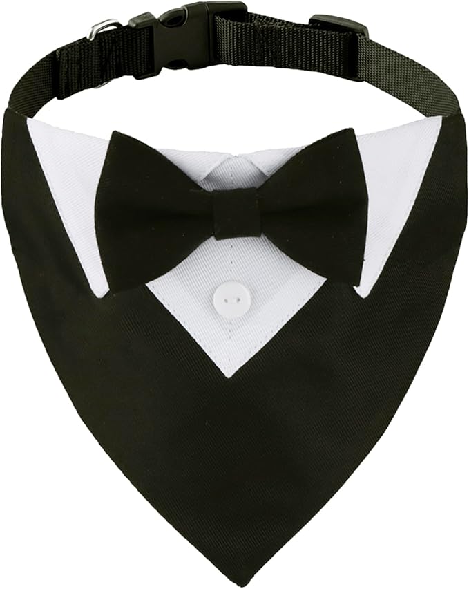 ADOGGYGO Formal Dog Tuxedo, Wedding Dog Collar with Bow Tie, Adjustable Pet Wedding Collar Bandana for Small Medium Large Dogs (Small, Black)