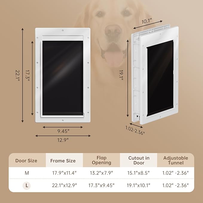3-Flap Dog Door, Large Doggy Door, Doggie Door for Install in Interior and Exterior Doors or Wall, Insulation Layer, 2 Magnetic Flaps, Closing Panel, Never Rust, for Pet Up to 100lb (Large)