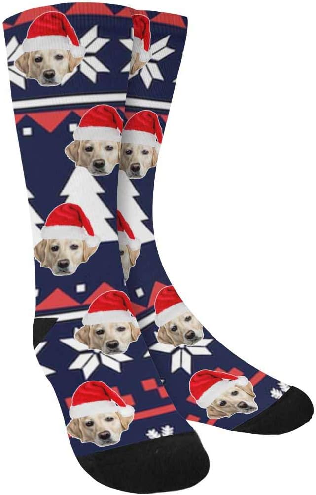 Custom Face Socks, Personalized Dog Lover Pet Photo Picture on Socks Unisex Athletic Crew Socks for Men Women