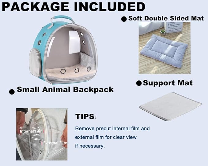 Portable Small Animal Backpack Travel Breathable Pet Carrier Bag Cages for Guinea Pig, Rabbit, Bearded Dragon, Squirrel, Tortoise, Bird, Lizard, Sugar Glider