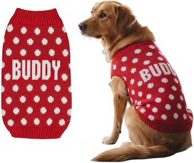 Custom Knit Sweater for Dogs and Cats with Personalized Name, Polka Dot Pattern, Soft Knit Winter Apparel, Cozy and Stylish Pet Clothing, Idea for Pet Lovers