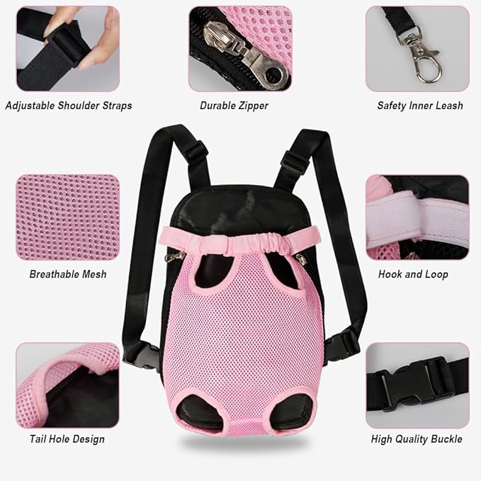 FEimaX Dog Carrier Backpack Pet Legs Out Front Cat Travel Bag, Adjustable Puppy Backpacks Carriers Hands-Free for Small Medium Dogs Cats Hiking Traveling Camping Daily Walking