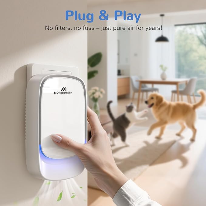 Air Ionizers, Plug in Negative Ion Air Purifier, Pet Odor Eliminator for Dogs/Cats, Ozone Free Quiet Air Freshener for Small Spaces/Cat Litter Room, Kitchen, Smoke Dust, Mini Air Cleaner