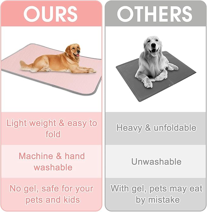 Summer Dog Cooling Mat Washable Ice Silk Self Cool Pad for Small Medium Large Dogs and Cats, Pet Sleeping Pad for Crate, Bed, Indoor & Outdoor Floor, Car Seats