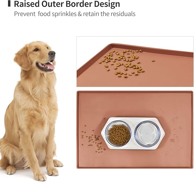 Dog Food Mat,Silicone Waterproof Food Tray,Non Slip Pet Bowl Mats Placemat,1" Raised Edge,Suitable for Most Small and Medium Sized Pets,32" x 24"