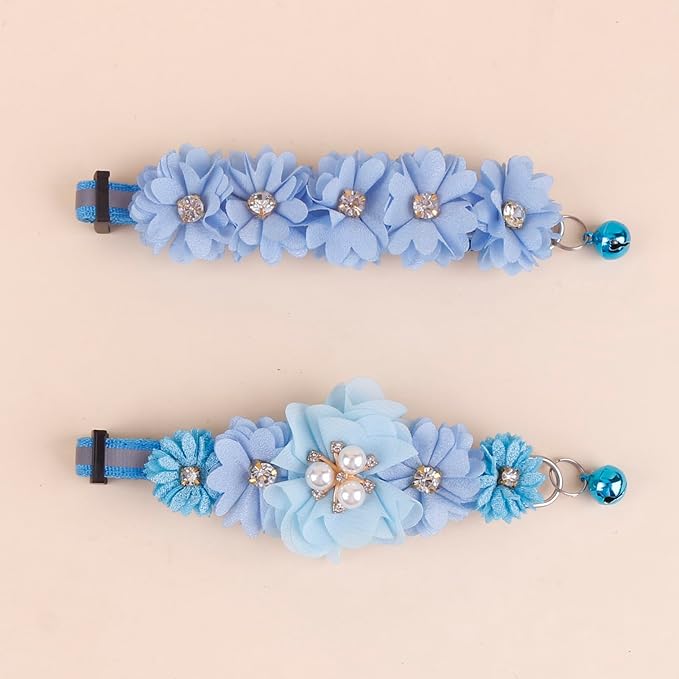 2 Pack Cat Collar Pink Floral with Bell and Removable Flower Bowtie Breakaway Adjustable Cat Collar for Girl Kitten Puppy Small Cats Dogs Daily Decoration (XQ102-1)