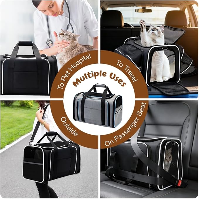 Double Expandable Cat Carrier,Airline Approved Soft-Sided Pet Travel Carrier for Small Dogs Cats Under 15 lbs,Waterproof 600D Oxford Fabric with Washable Replacement Liner,Odor-Free & Claw-Proof Black