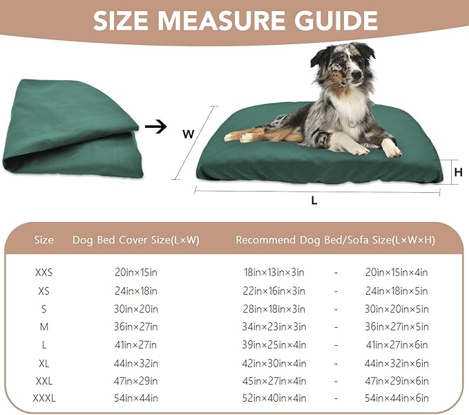 Dog Bed Cover Waterproof Replacement Machine Washable Covers for 47x29 Inch Dog Bed Heavy Duty Scratch Resistant Mattress Protector Pet Bed Cover Only Dark Green