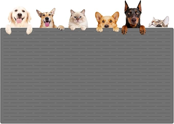 XXXXL Largest Pet Food Mat, 51.2"x25.6"(130cmx65cm) Silicone Dog Mats for Food and Water, Nonslip Pet Feeding Mats for Floors,Dog Cat Bowl Mat with Raised Edges, Dark Gray