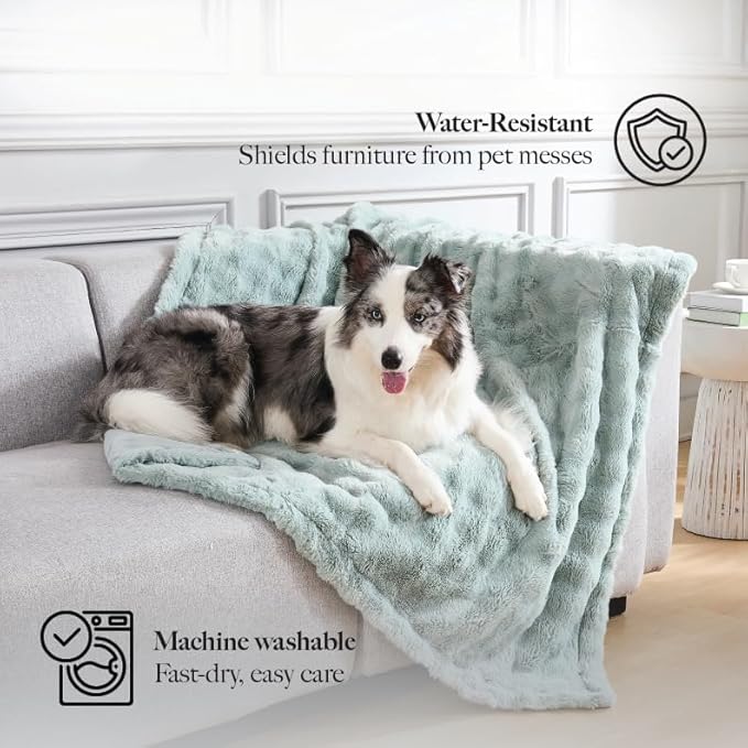 Modern Threads Water-Resistant Faux Rabbit Fur Pet Blanket for Dogs & Cats – Ultra-Soft Couch, Bed & Crate Protector, 50x60 Light Blue