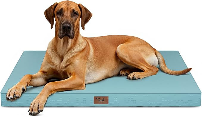 Outdoor Extra Large Dog Bed, Jumbo Waterproof Dog Bed for Large Dogs, Orthopedic Egg Crate Foam Pet Mat with Removable Oxford Cooling Cover, Light Blue