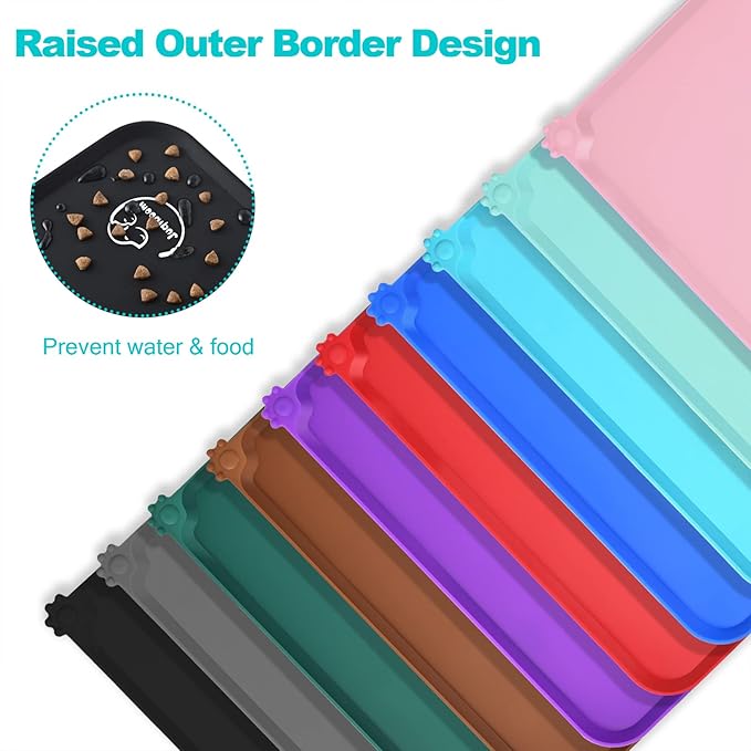 Silicone Waterproof Dog Cat Pet Feeding Mats, Non Slip, Easy Clean Pet Dog Cat Bowl Mats Placemat (24" x 16") Black