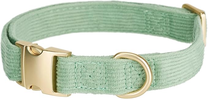 Soft Cotton Dog Collar with Metal Buckle Adjustable Heavy Duty Comfy Corduroy Collars for Small Medium Large Dogs,Grass Green,Large