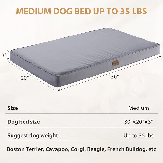 BFPETHOME Outdoor Dog Beds for Large Dogs, Waterproof Dog Bed for Medium, Large, Extra Large Dogs, Orthopedic Pet Bed with Removable Washable Cover, Egg Crate Foam Pet Bed Mat. (30 x 20in, Grey)
