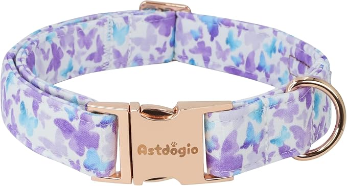 Elegant Butterfly Dog Collar, Purple Blue Gradient Design Collars for Dogs, Adjustable Comfortable for Small Medium Large Dogs, Handmade Cotton Puppy Collar for Daily Walks 、Park Adventures-S