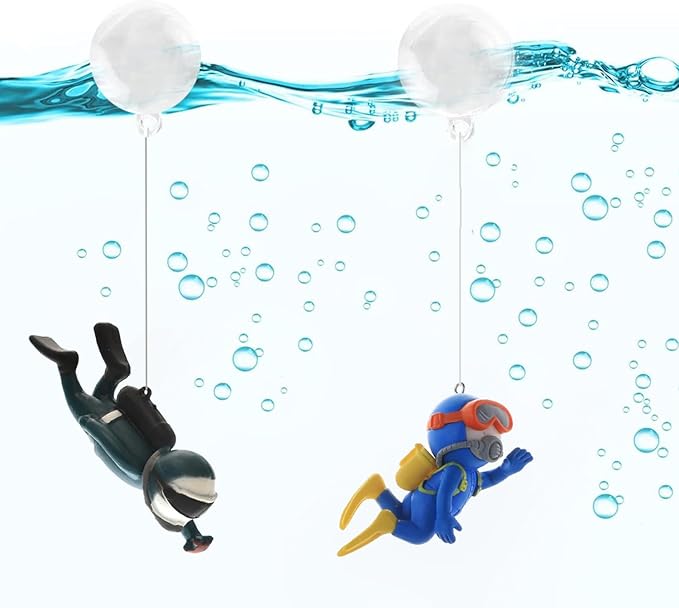 2-Pack Cute Little Diver Fish Tank Decorations Aquarium Decoration Floating Aquarium Accessories Fish Playmate for Fish Tank Suitable for All Kinds of Fish and Fish Tanks Swimming Pool
