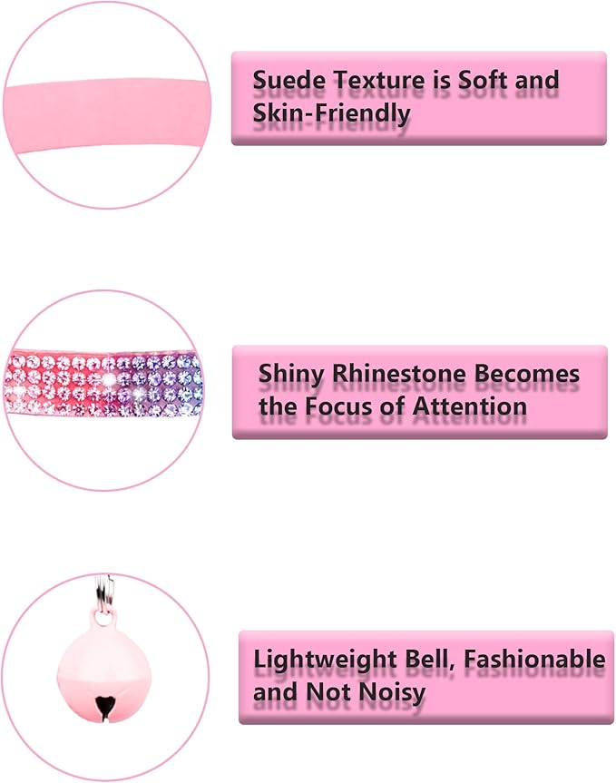 Cat Collars for Girl Cats with Rhinestone Soft Velvet,Breakaway Cat Collars with Bell,Adjustable Safe Kitten Collar (Multicolour Black)