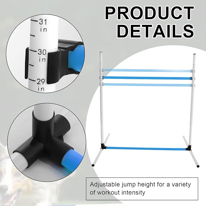6 Pcs Dog Agility Training Equipments Dog Agility Jumps Hurdles Adjustable Jumps Hurdles Pet Jump Bars with Bag and Whistle for Indoor Outdoor Dogs Pet Jump Course Game(Blue and White)