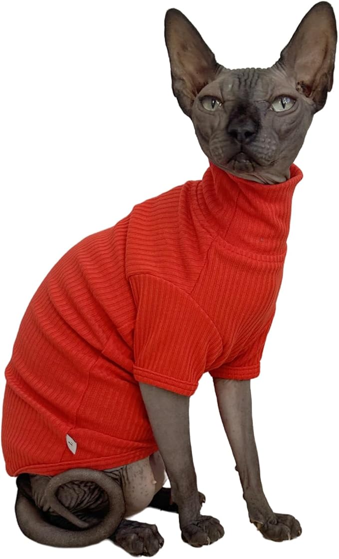 Sphynx Cats Shirt Cat Turtleneck Cotton Sweater Pullover Kitten T-Shirts with Sleeves Cat Pajamas Jumpsuit for Sphynx Cornish Rex, Devon Rex, Peterbald (Sunset, XX-Large (Pack of 1))