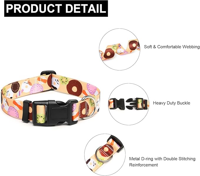 Mercano Adjustable Dog Collar - Special Design Patterns, Soft Nylon Comfortable Sturdy Pet Collar for Small Medium Large Dogs (M, Beige Cookie)