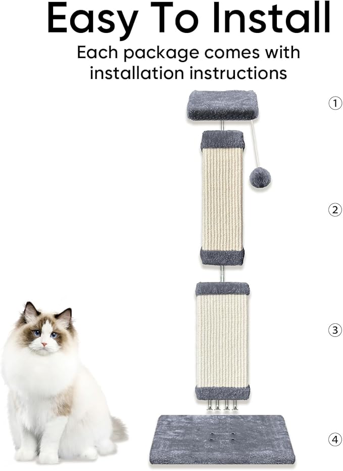 AGYM Cat Scratching Post, 32 Inch Cat Scratching Posts for Large Cats, Scratching Posts for Indoor Cats Adults, Cat Scratch Post with Nature Sisal, Light Gray