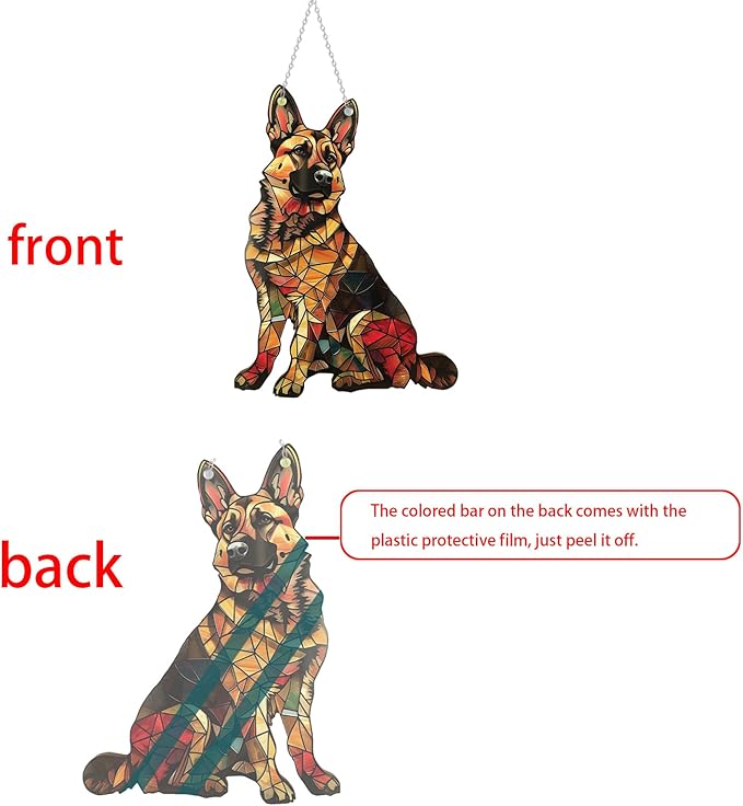 German Shepherd Window Hanging Decor Suncatcher Dog ，Stain Acrylic Window Ornament Animal Memorial Gifts Handcrafted Sun Catchers Decor for Indoor Outdoor Garden (German Shepherds)