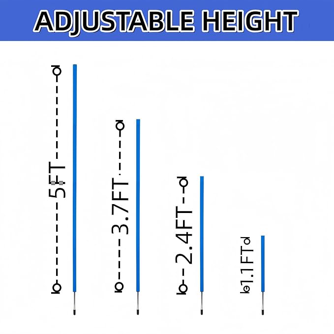 6 Pcs Soccer Agility Poles for Training, 5 FT Adjustable Speed and Agility Training Equipment for Football/Basketball/Horse/Dog Practice, Soccer Sticks with Steel Ground Nails Outdoors