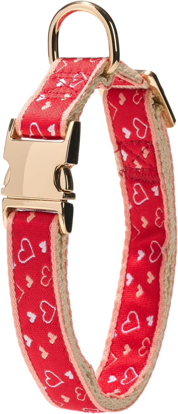 Woven Dog Collar with Metal Buckle Adjustable Jacquard Retro Dog Collars for Small Medium Large Dogs(Red Heart,M)