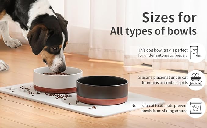 Home Dog Cat Bowl Stone Mat–Natural Diatomite Stone Pet Bowls Mat, Pet Feeding Mat, Modern and Stylish Pet Feeding Station–Non-Slip, Quick Drying Mat,Dog Food Water Bowls Mat Grey White