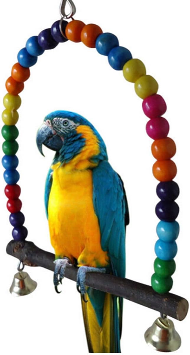 Bird Swing, Multi-Color 5.5 x 5.6 Inch Wooden Bird Swings Budgie Swing Toys Hammock for Parakeets Budgie Bird