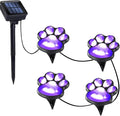 Paw Print Solar Lights - Outdoor Garden Decoration Waterproof, Cat Dog Animal Outdoor Garden (Set of 4), Grave Memorial Gifts, Gifts for Cat Dog Lovers (Purple Lights)
