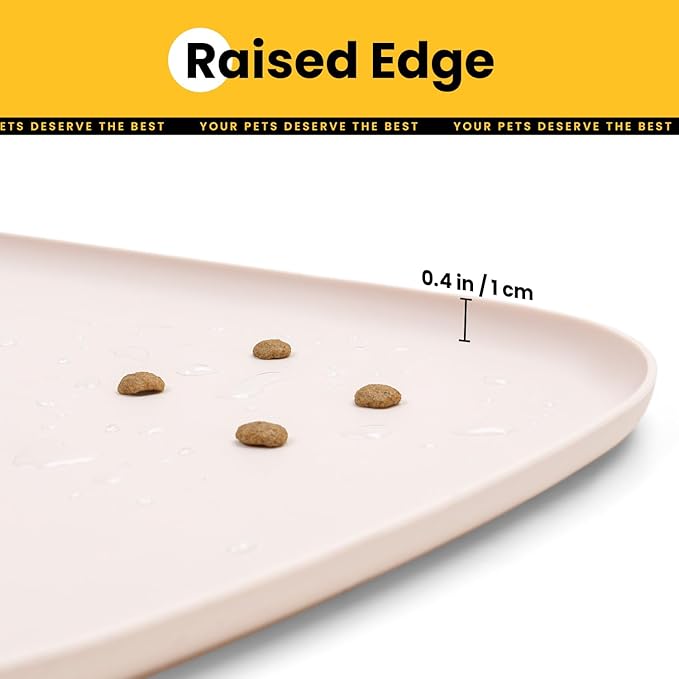 Silicone Dog Food Mat with Side Pocket & Hook Hole, Soft Raised Edges, Easy Clean Waterproof Non-Slip Pet Feeding Mat for Cats and Dogs Water Bowl, Pets Accessories(18"x12",Natural Tan)