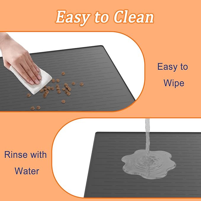 48"x32" Extra Large Pet Food Mat, 1.5MM Super Thick Silicone Dog Mats for Food and Water, XXXL Nonslip Pet Feeding Mats for Floors,Dog Cat Bowl Mat with Raised Edges, Brown