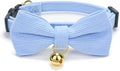 Soft Corduroy Cat Collar with Bell and Bowtie, Safety Breakaway Clasp, Adjustable for Kitten and Cats Blue Color.
