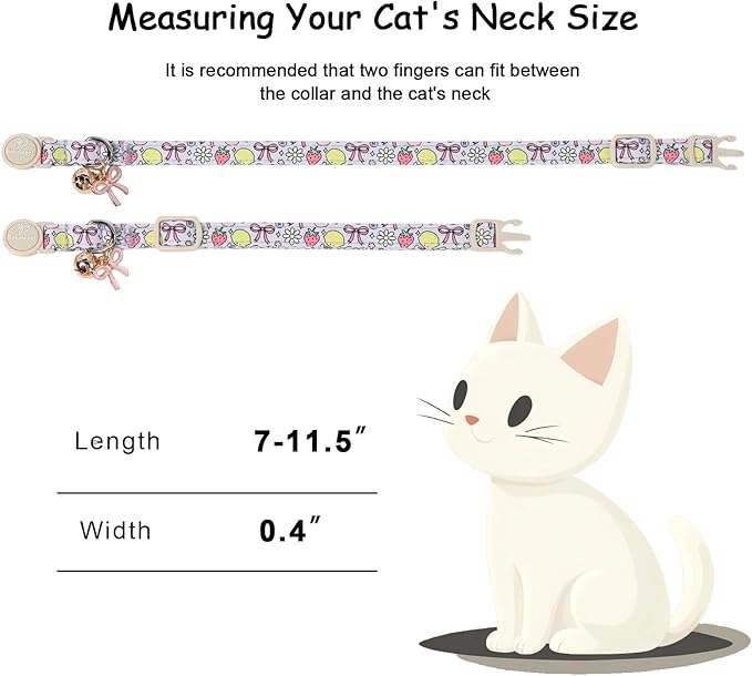 2 Pack Sweet Girly Cat Collars - Elegent Bow Breakaway Cat Collar with Bell & Matching Pendant, Adjustable Spring Summer Pink Purple Kitten Collars for Girl Cats