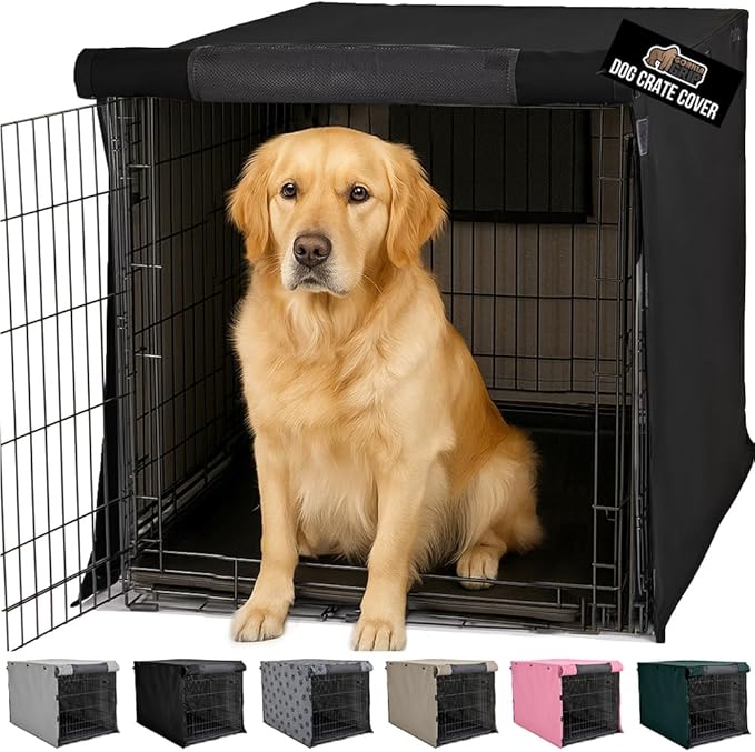 GORILLA GRIP Dog Crate Covers Compatible with Amazon Basics Dog Crates, All Sides Open, Privacy Cover Fits 42" Wire Kennel, Breathable Mesh Windows, Light Reducing Puppy Training Cage Topper, Black