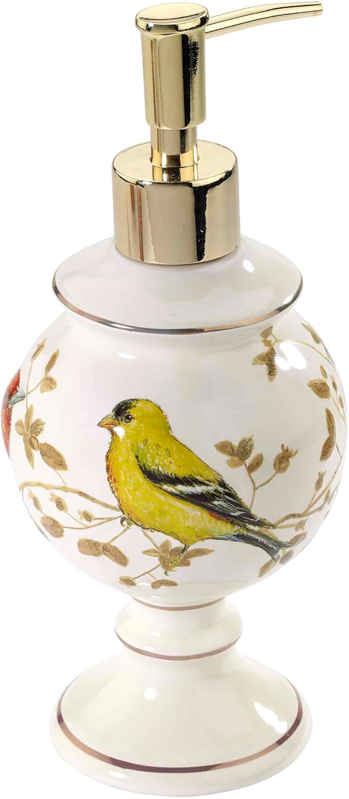 Avanti Linens - Lotion Pump/Soap Dispenser, Countertop Accessories, Nature Inspired Bathroom Decor (Gilded Birds Collection)