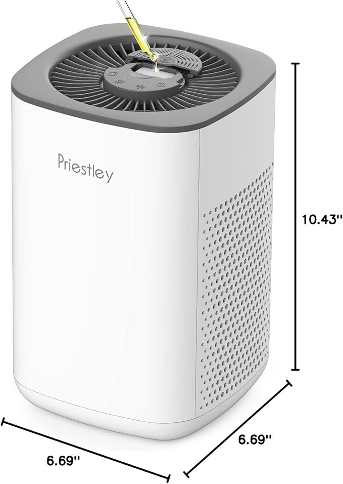 Priestley Small Air Purifiers for Home Bedroom Dorm Office Desktop, 20dB Quiet 3-in-1 HEPA Air Purifier with Essential Oil Diffuser, Air Filters Smoke, Allergies, Pet Dander, Odor, Dust