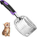 Cat Litter Scoop, Metal Cat Scooper, Rubber Handle Scoop, Sifting Shovel – Heavy Duty Aluminum Alloy Litter Box Scoop with Deep Mesh, Design for Easy Waste Removal and Cleaning(Purple)