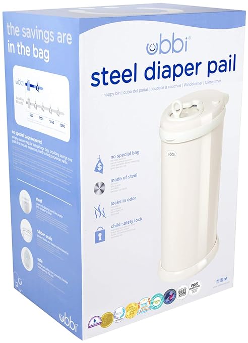 Ubbi Steel Diaper Pail, Odor Locking, No Special Bag Required, Award-Winning, Registry Must-Have, Ivory