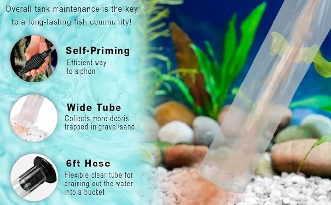 SunGrow Aquarium Maintenance Kit with Priming Bulb, 65-Inches, Easy to Use, Perfect for Small Fish Tanks, 2-Minutes to Assemble (Black, Gravel & Sand cleaner)