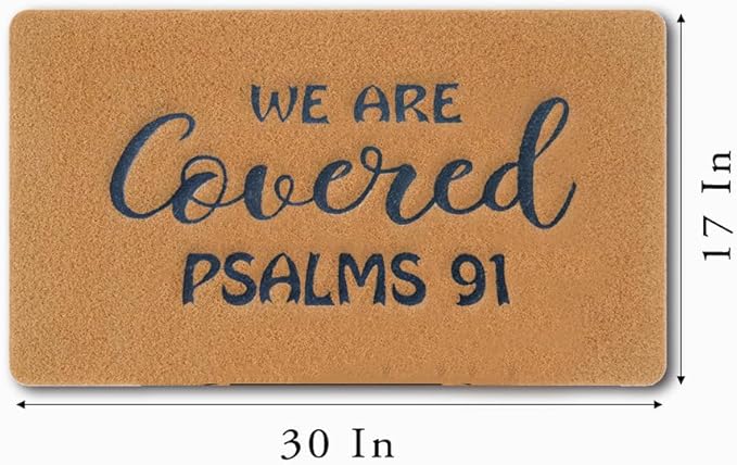 Assaoy We are Covered Psalm 91 Funny Door Mats Outside Coir Doormat for Home Entrance,Front Door mat,Indoor Entrance Embroidered Welcome Rubber Rugs Home Christmas New Year Decor 30”x 18”
